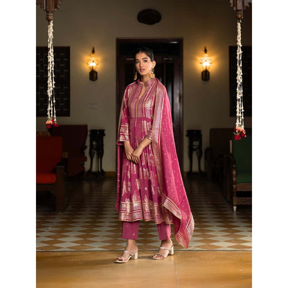 Naseebo Wine Luxe Anarkali with Pant and Dupatta (Set of 3)