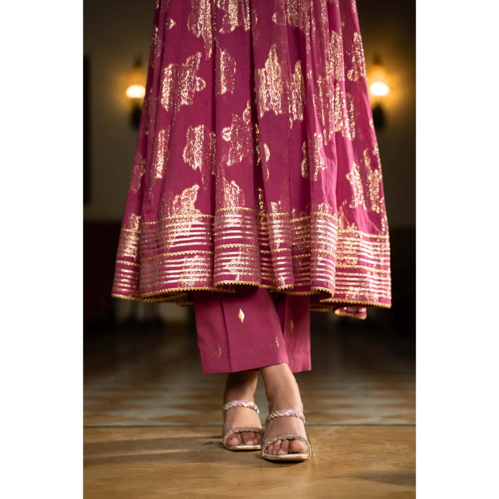 Naseebo Wine Luxe Anarkali with Pant and Dupatta (Set of 3)