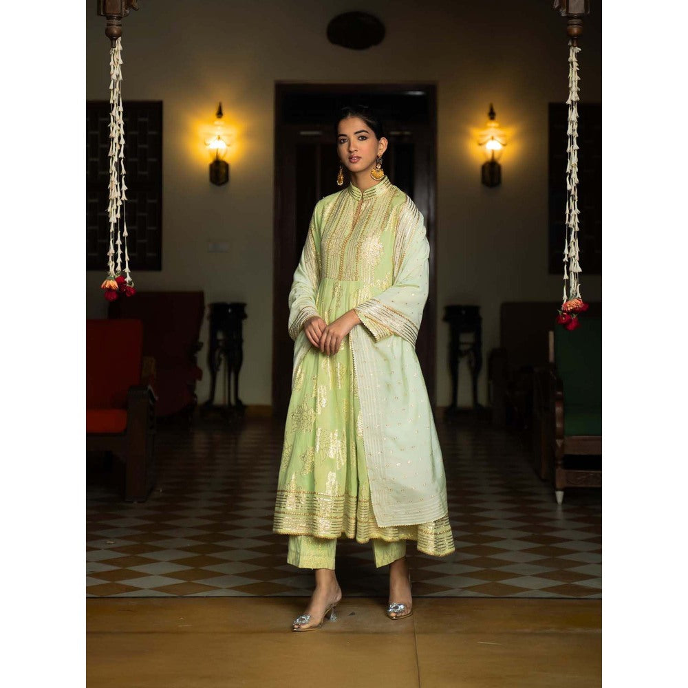 Naseebo Mint Green Grace Anarkali with Pant and Dupatta (Set of 3)