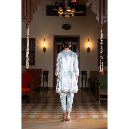 Naseebo Sky Blue Dream Velvet Co-Ord (Set of 2)