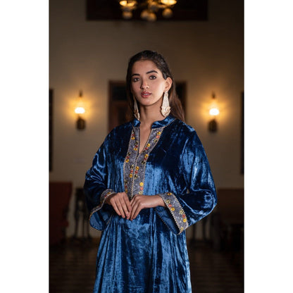 Naseebo Royal Blue Velvet Co-Ord (Set of 2)