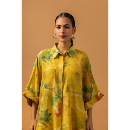 Naseebo Mustard Haze Muslin Kurti with Pant - Yellow