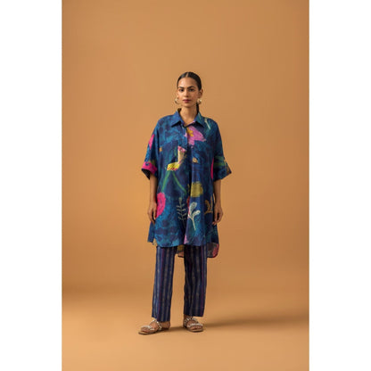 Naseebo Midnight Canvas Muslin Kurta with Pant - Blue
