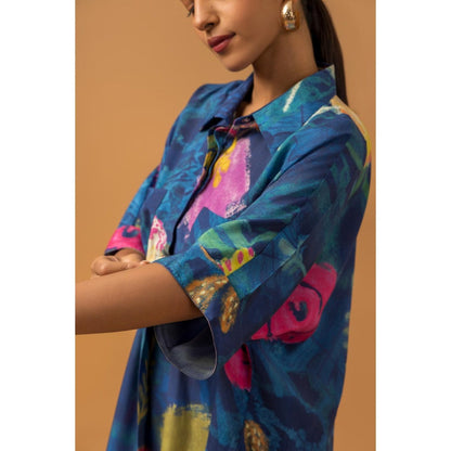 Naseebo Midnight Canvas Muslin Kurta with Pant - Blue