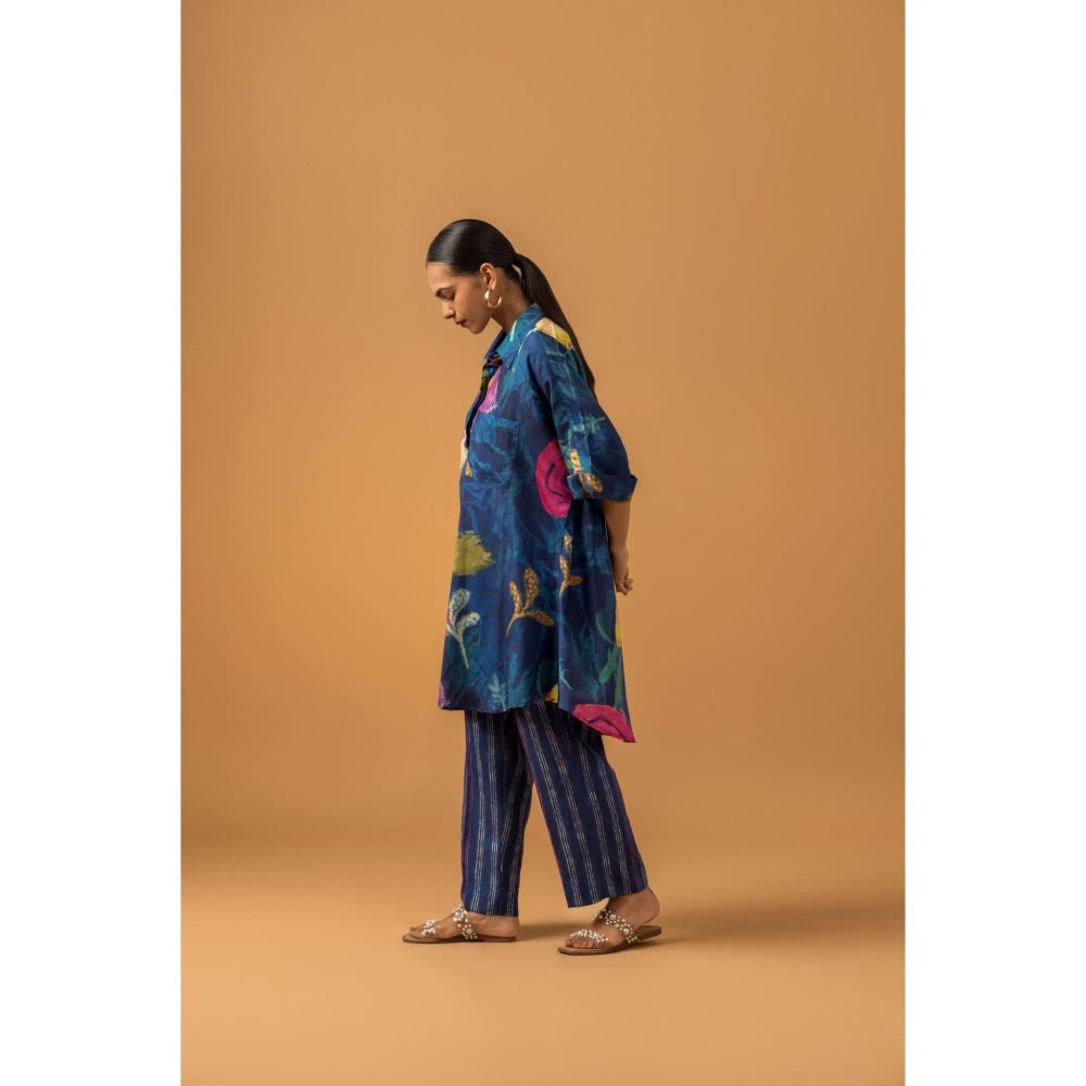 Naseebo Midnight Canvas Muslin Kurta with Pant - Blue