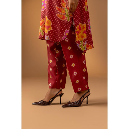 Naseebo Scarlet Meadow Muslin Kurta with Pant - Red