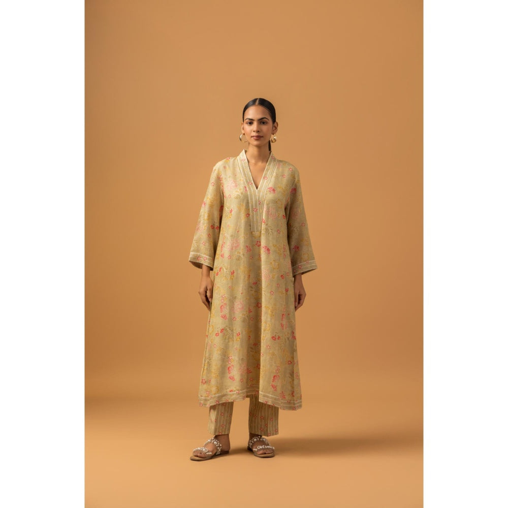 Naseebo Sandalwood Flora Linen Premium Co-Ord Set - Beige