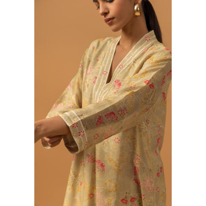 Naseebo Sandalwood Flora Linen Premium Co-Ord Set - Beige