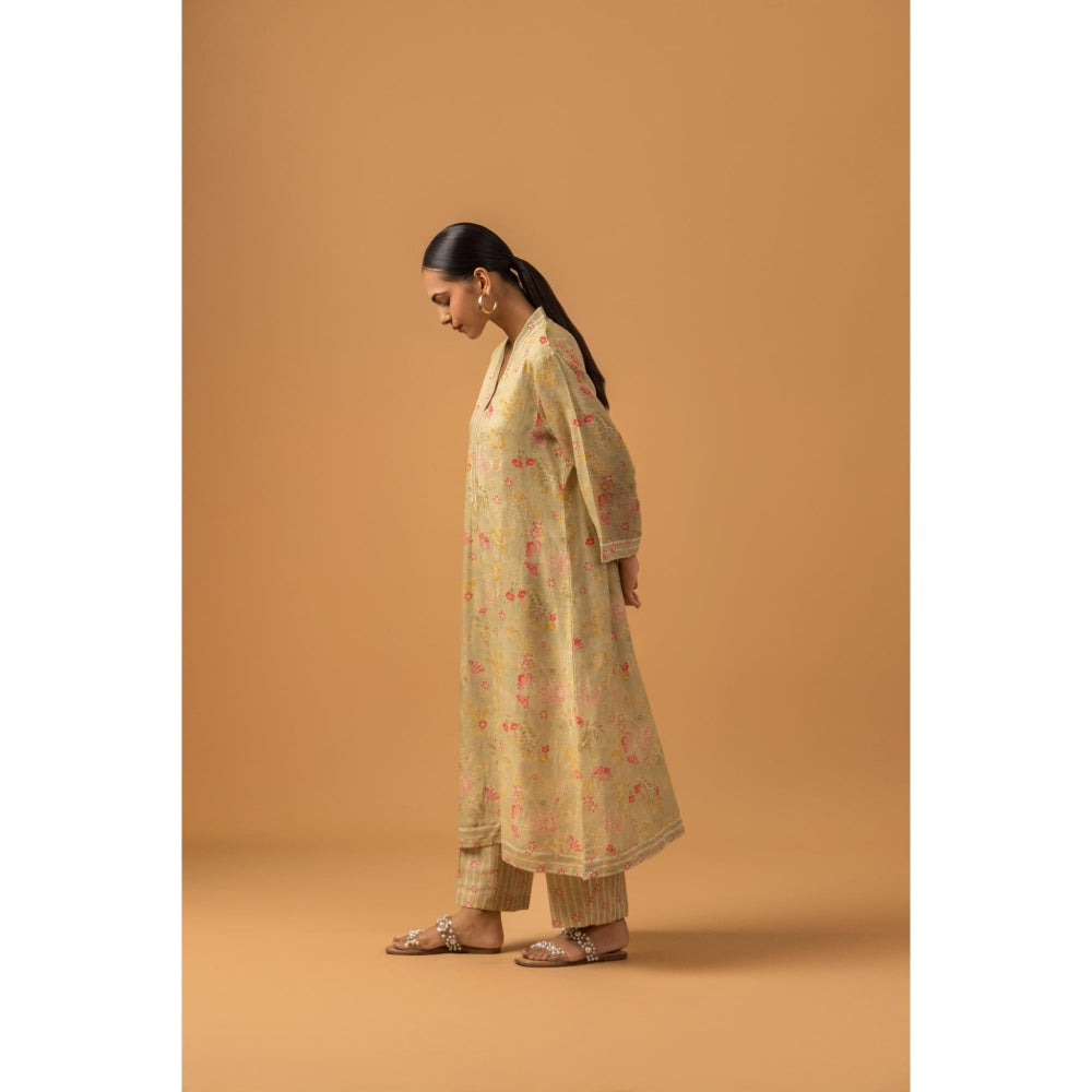 Naseebo Sandalwood Flora Linen Premium Co-Ord Set - Beige