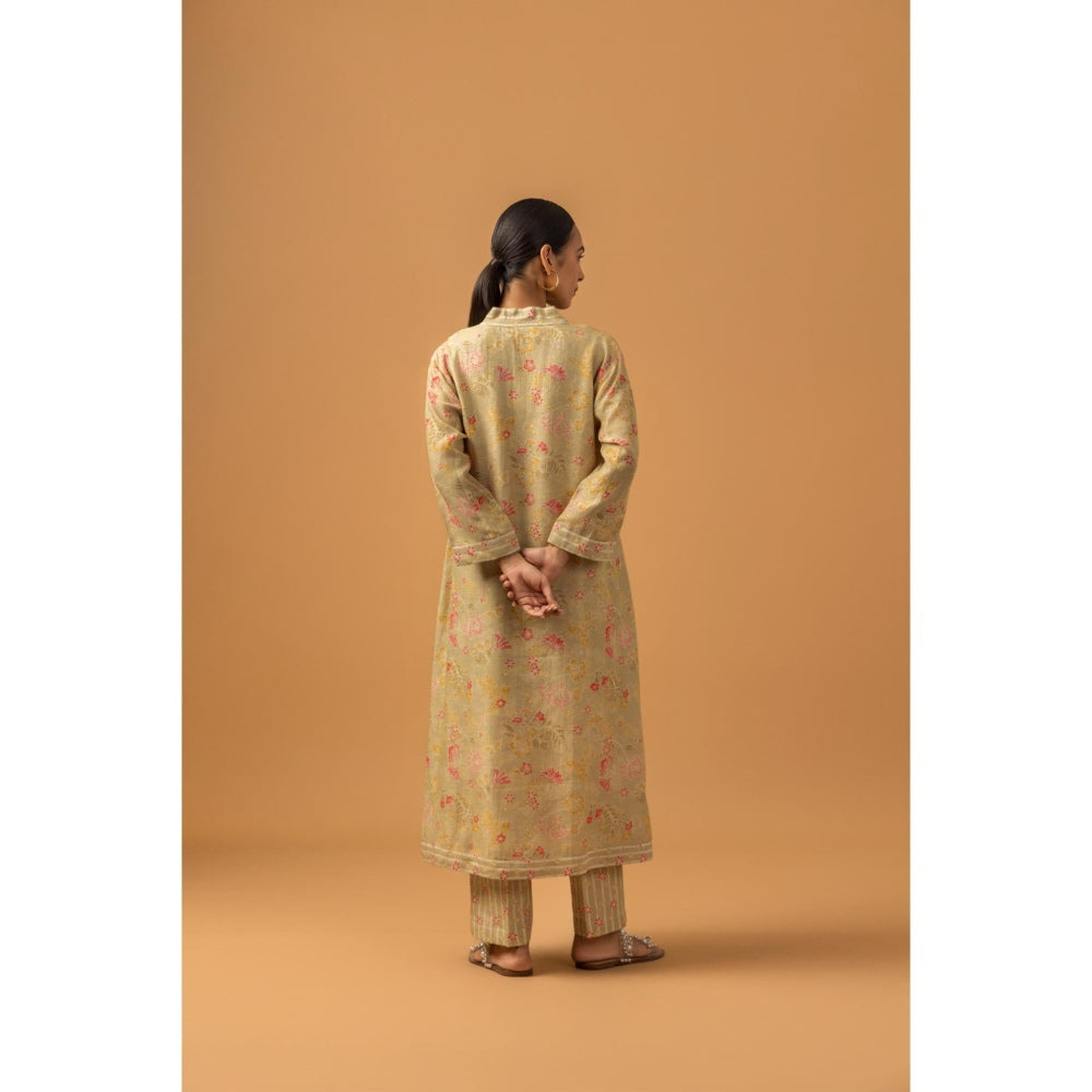 Naseebo Sandalwood Flora Linen Premium Co-Ord Set - Beige