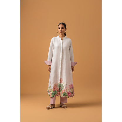 Naseebo White Lotus Dream Linen Premium Kurta with Pant