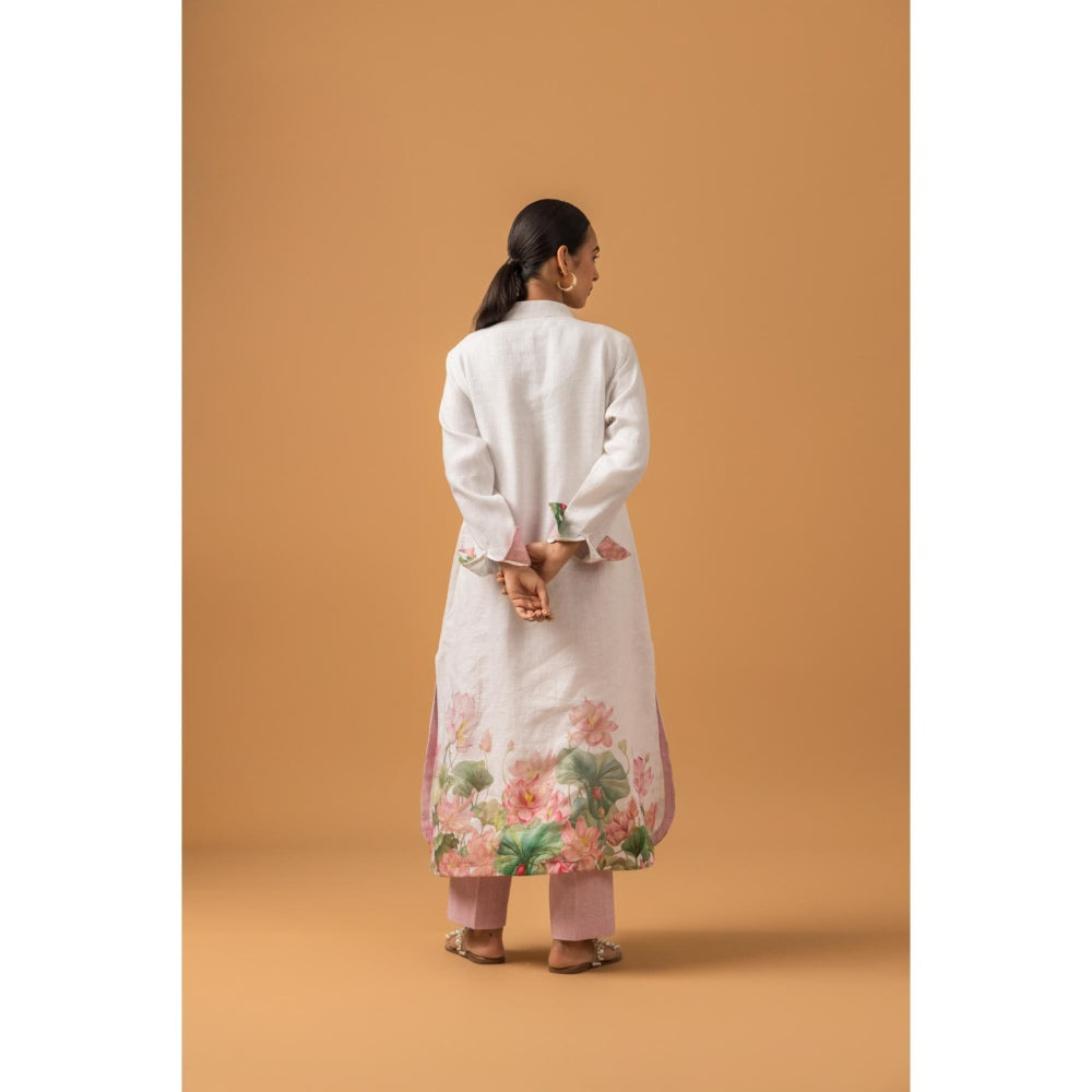 Naseebo White Lotus Dream Linen Premium Kurta with Pant