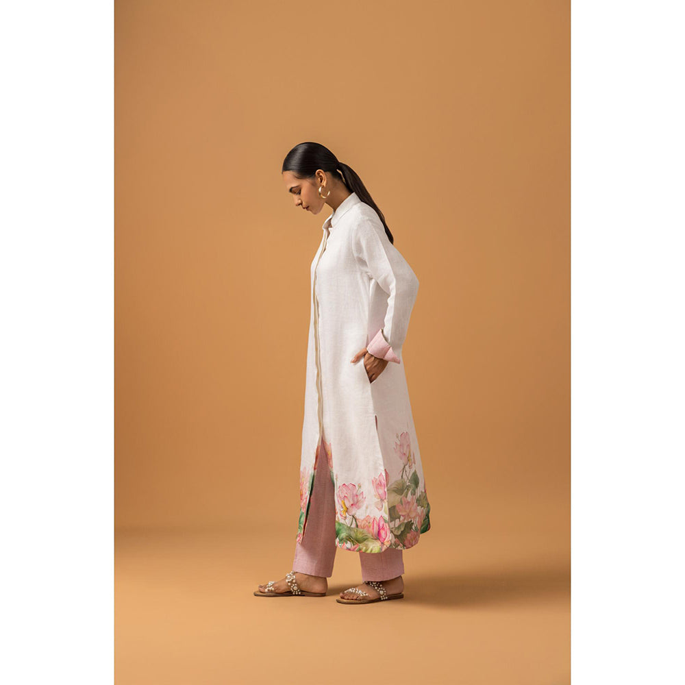 Naseebo White Lotus Dream Linen Premium Kurta with Pant