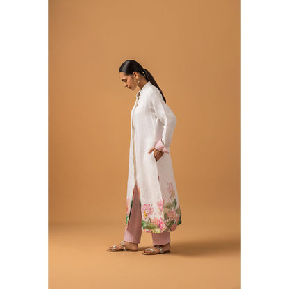 Naseebo White Lotus Dream Linen Premium Kurta with Pant