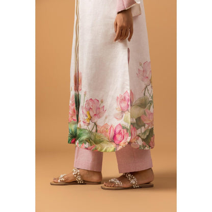 Naseebo White Lotus Dream Linen Premium Kurta with Pant