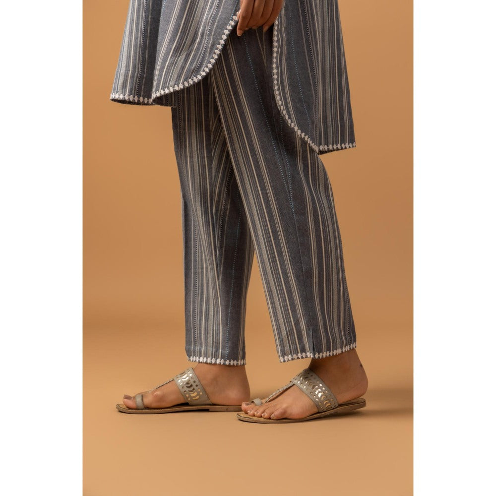 Naseebo Graphite Stripe Linen Premium Kurta with Pant - Grey