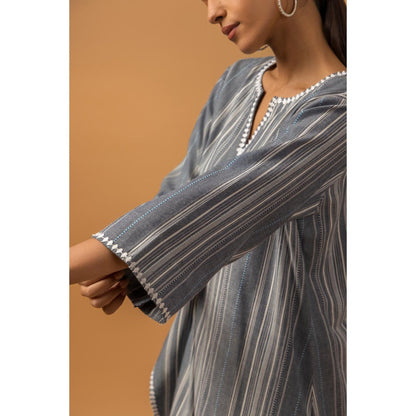 Naseebo Graphite Stripe Linen Premium Kurta with Pant - Grey
