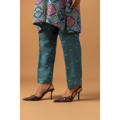 Naseebo Teal Medallion Linen Premium Co-Ord - Blue
