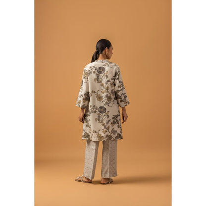 Naseebo Lunar Flora Linen Premium Kurta with Pant - Off White