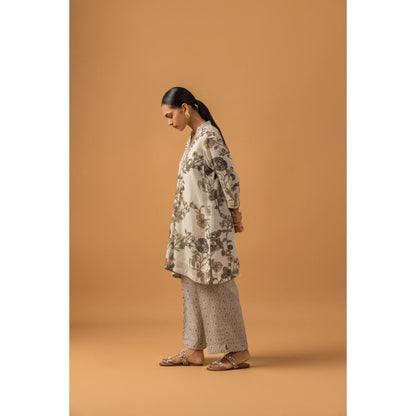 Naseebo Lunar Flora Linen Premium Kurta with Pant - Off White