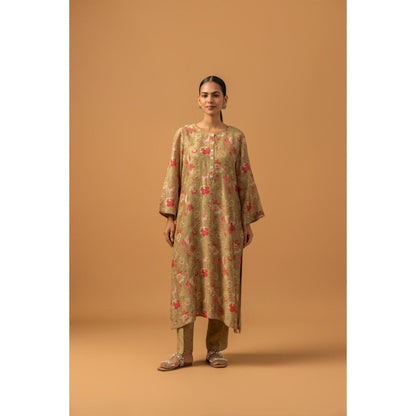 Naseebo Amber Floral Linen Premium Co-Ord Set - Beige