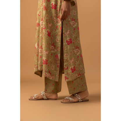 Naseebo Amber Floral Linen Premium Co-Ord Set - Beige