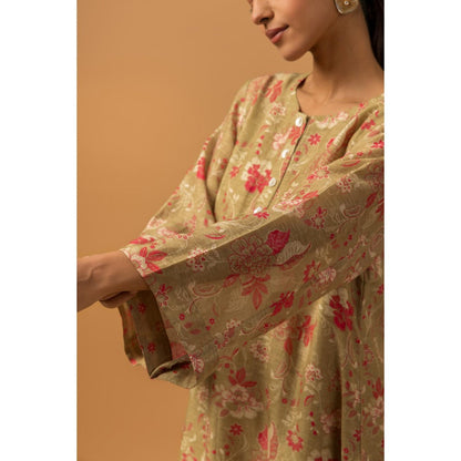 Naseebo Amber Floral Linen Premium Co-Ord Set - Beige