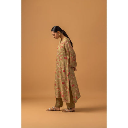 Naseebo Amber Floral Linen Premium Co-Ord Set - Beige