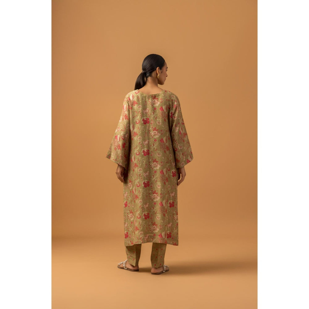 Naseebo Amber Floral Linen Premium Co-Ord Set - Beige