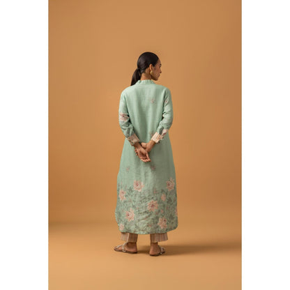 Naseebo Mint Blush Linen Premium Kurta with Pant - Blue