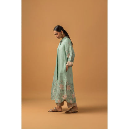 Naseebo Mint Blush Linen Premium Kurta with Pant - Blue