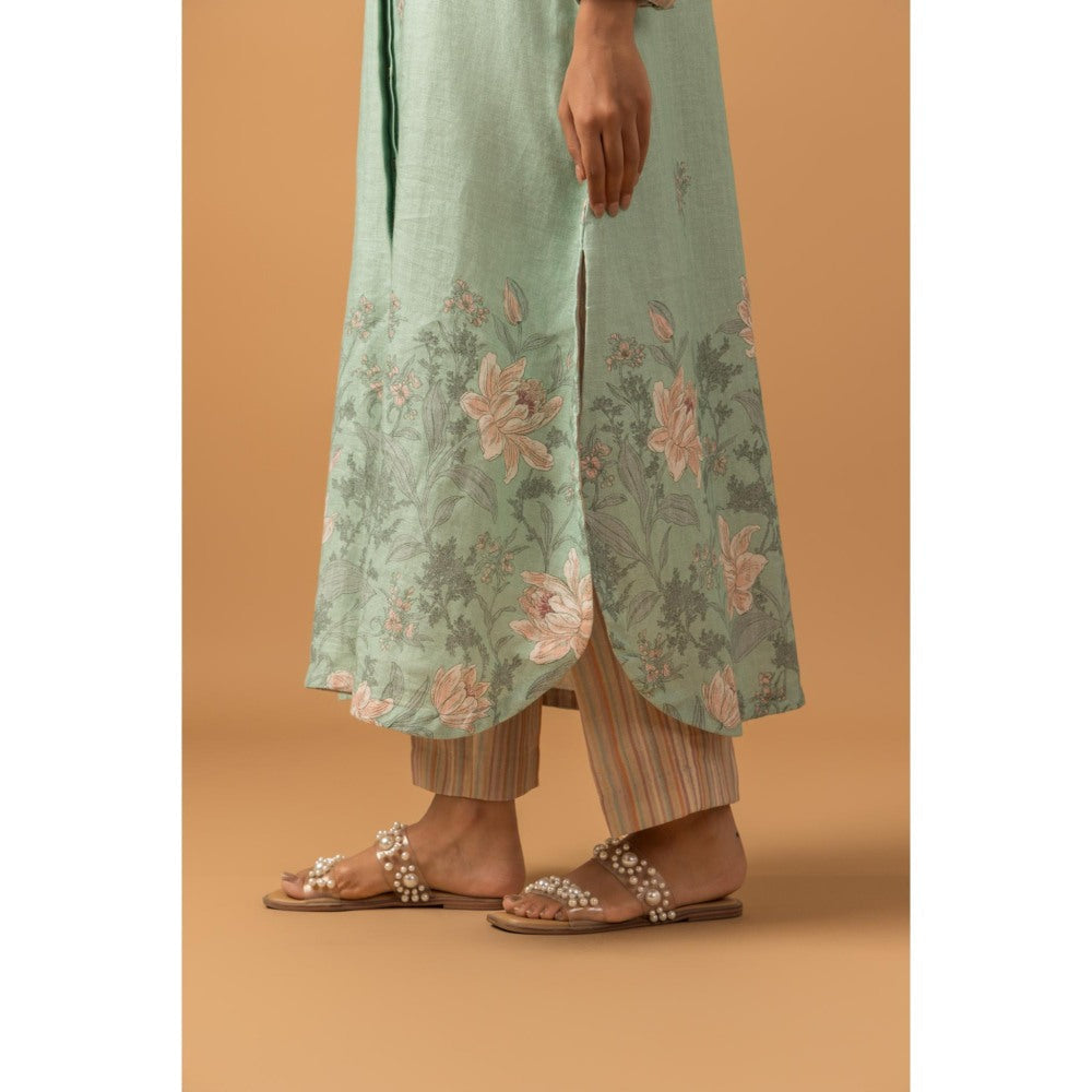 Naseebo Mint Blush Linen Premium Kurta with Pant - Blue