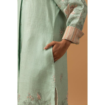 Naseebo Mint Blush Linen Premium Kurta with Pant - Blue