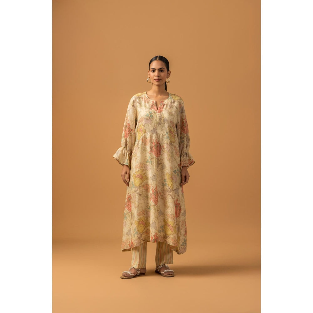 Naseebo Golden Whispers Linen Premium Kurta with Pant - Beige