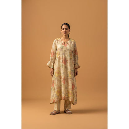 Naseebo Golden Whispers Linen Premium Kurta with Pant - Beige
