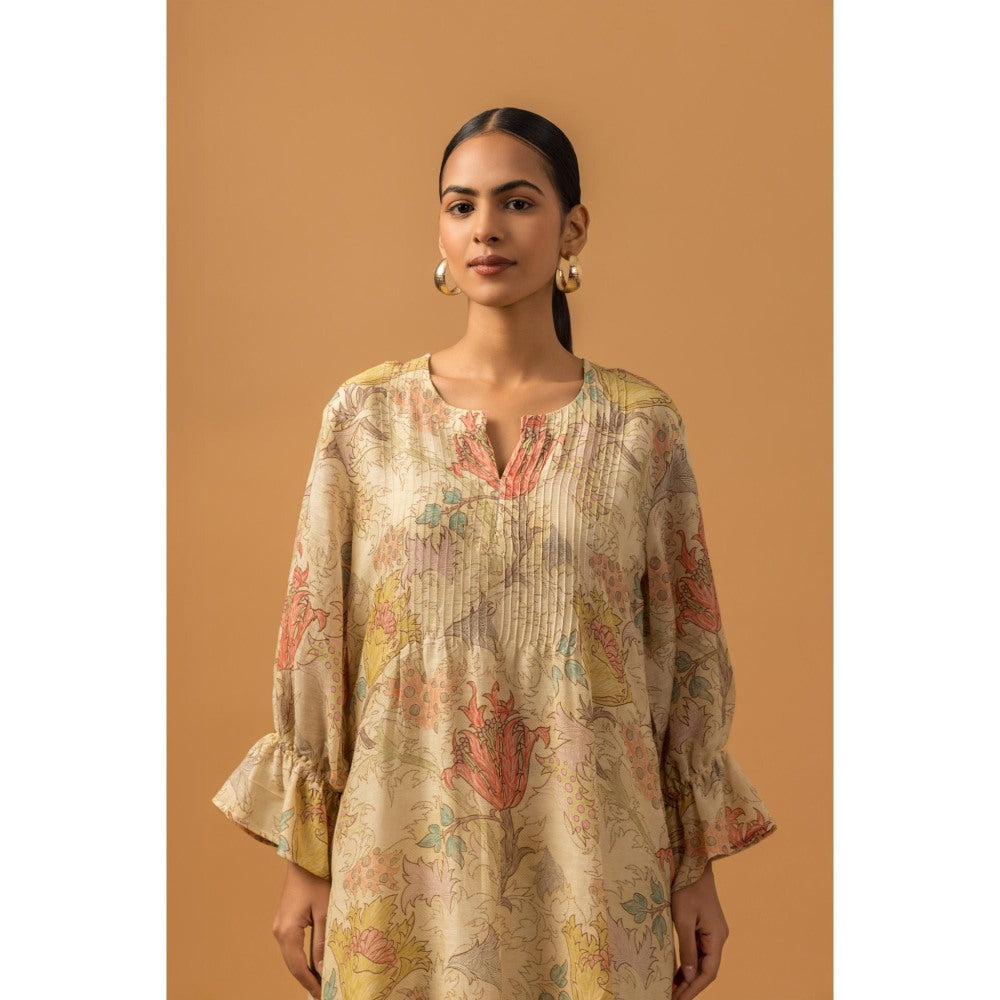 Naseebo Golden Whispers Linen Premium Kurta with Pant - Beige