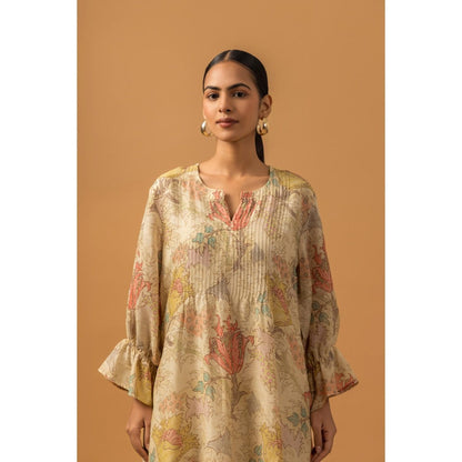 Naseebo Golden Whispers Linen Premium Kurta with Pant - Beige