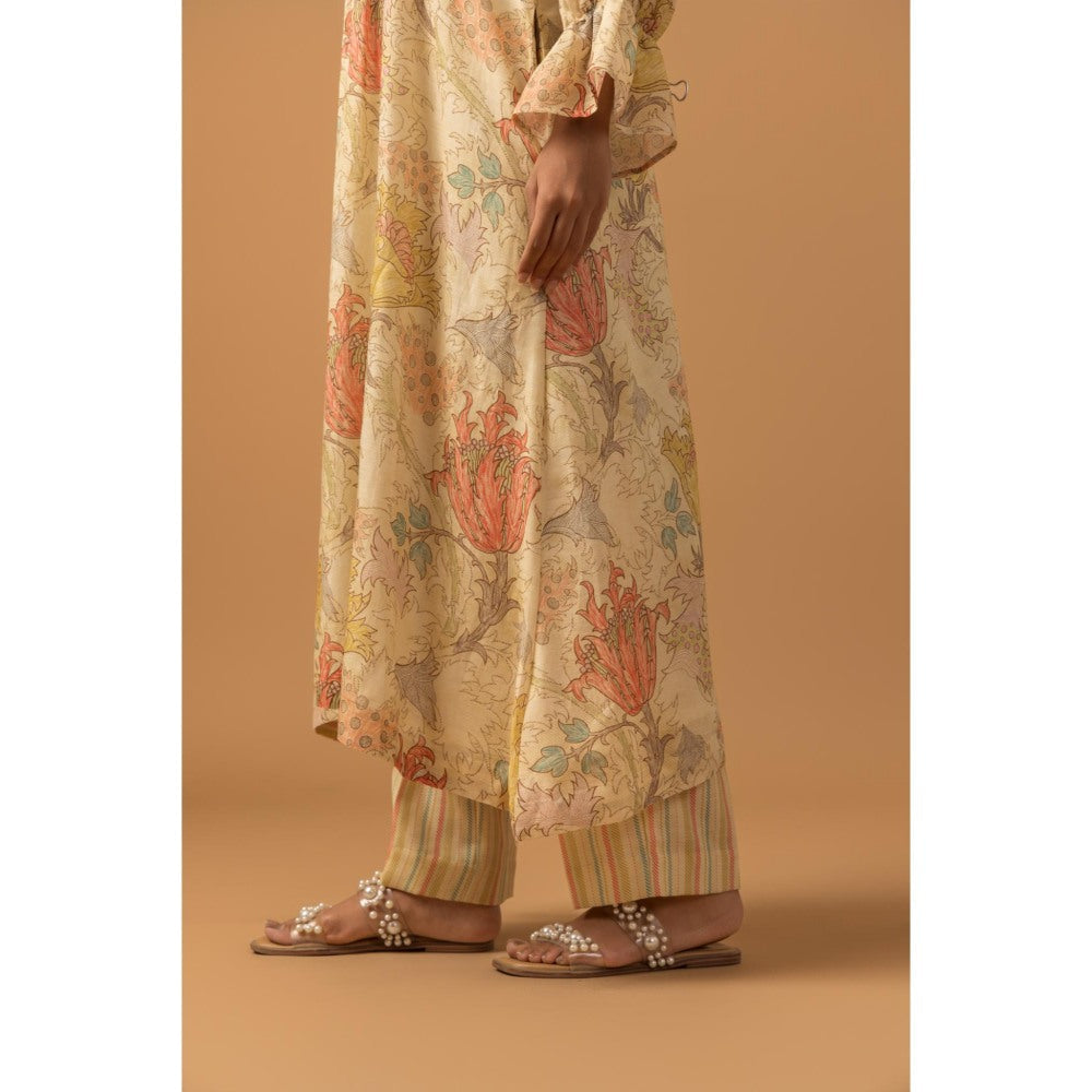 Naseebo Golden Whispers Linen Premium Kurta with Pant - Beige