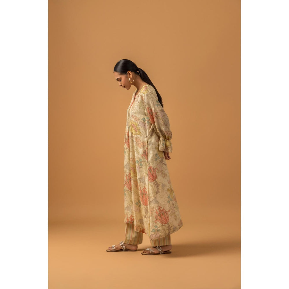 Naseebo Golden Whispers Linen Premium Kurta with Pant - Beige