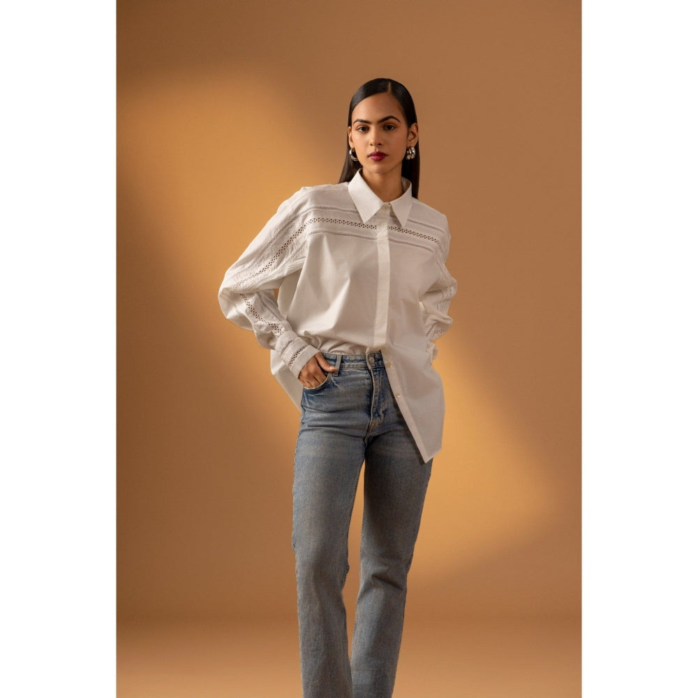 Naseebo White Moonlit Essence Lace Shirt