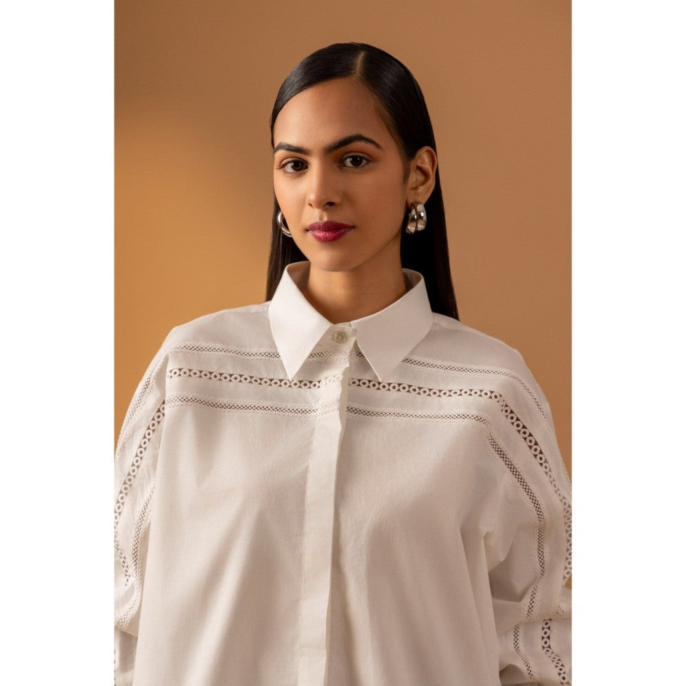 Naseebo White Moonlit Essence Lace Shirt