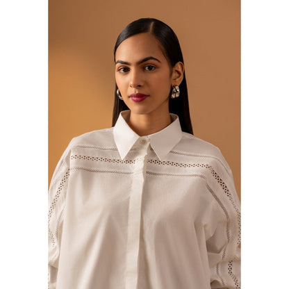 Naseebo White Moonlit Essence Lace Shirt