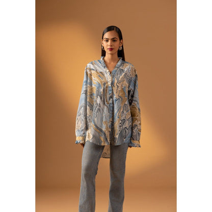 Naseebo Blue Ocean Drift Marble Print Shirt