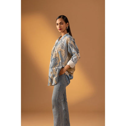 Naseebo Blue Ocean Drift Marble Print Shirt