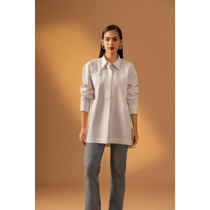 Naseebo White Pearl Whisper Cotton Poplin Shirt