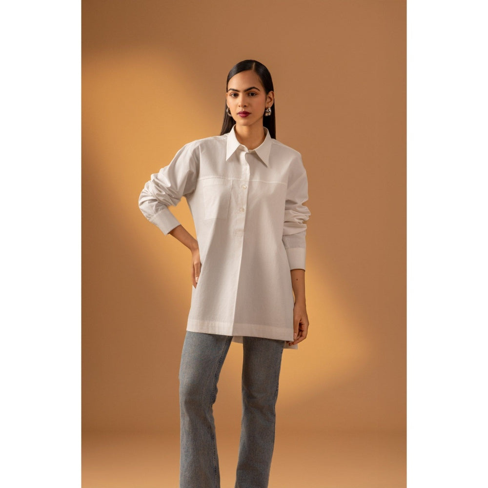 Naseebo White Pearl Whisper Cotton Poplin Shirt