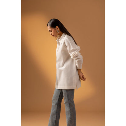 Naseebo White Pearl Whisper Cotton Poplin Shirt