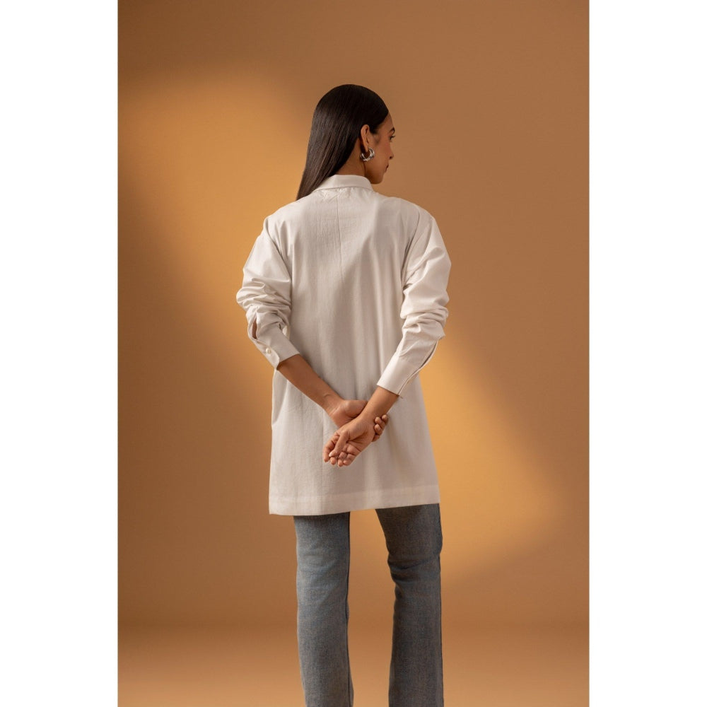 Naseebo White Pearl Whisper Cotton Poplin Shirt