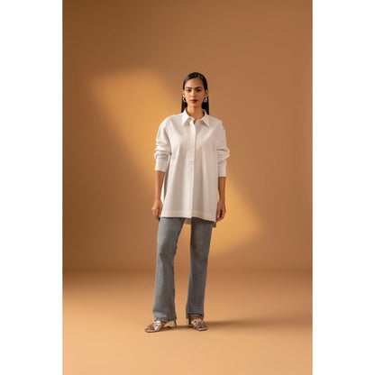 Naseebo White Pearl Whisper Cotton Poplin Shirt