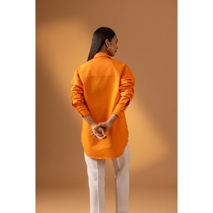 Naseebo Orange Tangerine Flame Lace Shirt